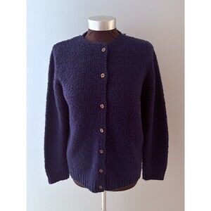 Vintage LeRoy Knitwear Sweater Womens L Blue Cardigan Button Up Cozy Granny Warm